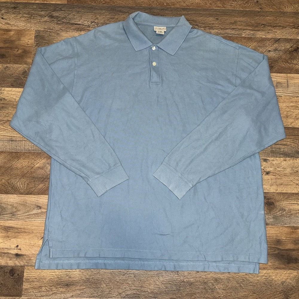 VTG‎ L.L. Bean XL Reg Mens Long Sleeve Polo Shirt Outdoor Light Blue